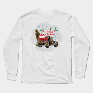 Christmas Truck With Leopard Pattern Long Sleeve T-Shirt